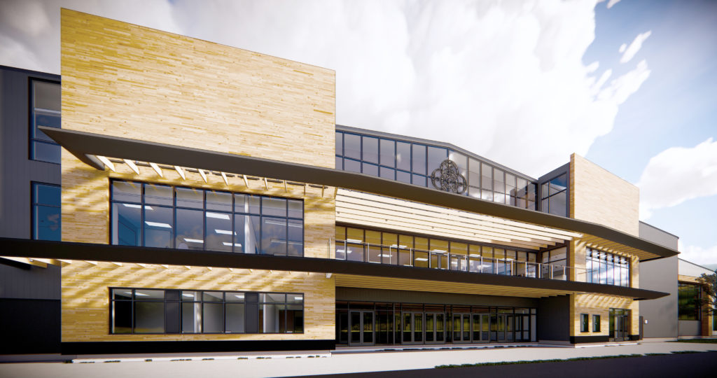 A rendering of the front of the new facility