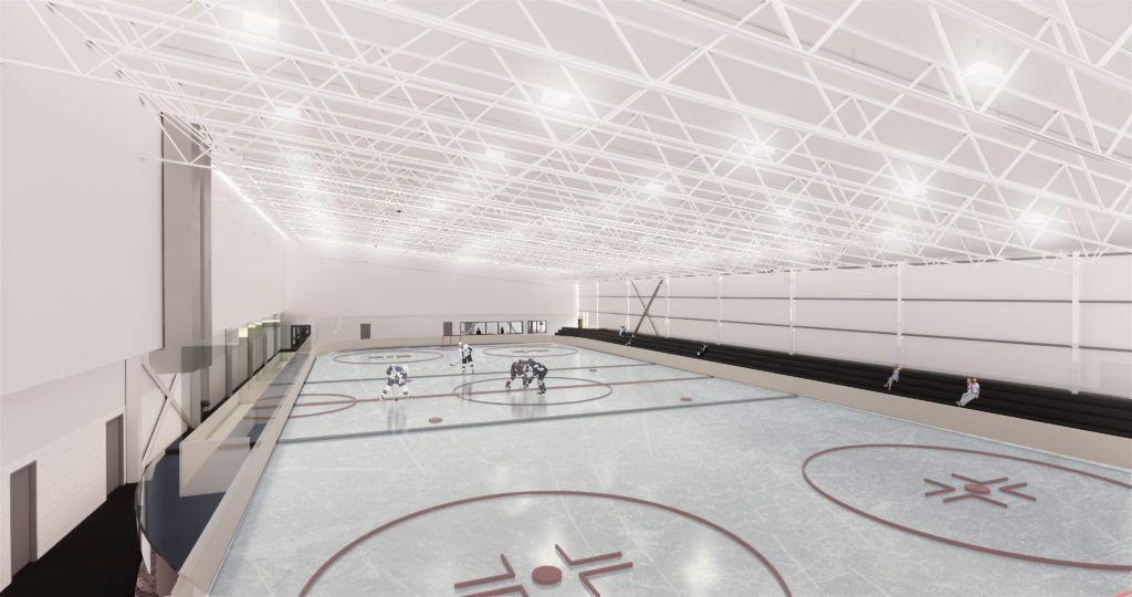 multi-use rink rendering with hockey players