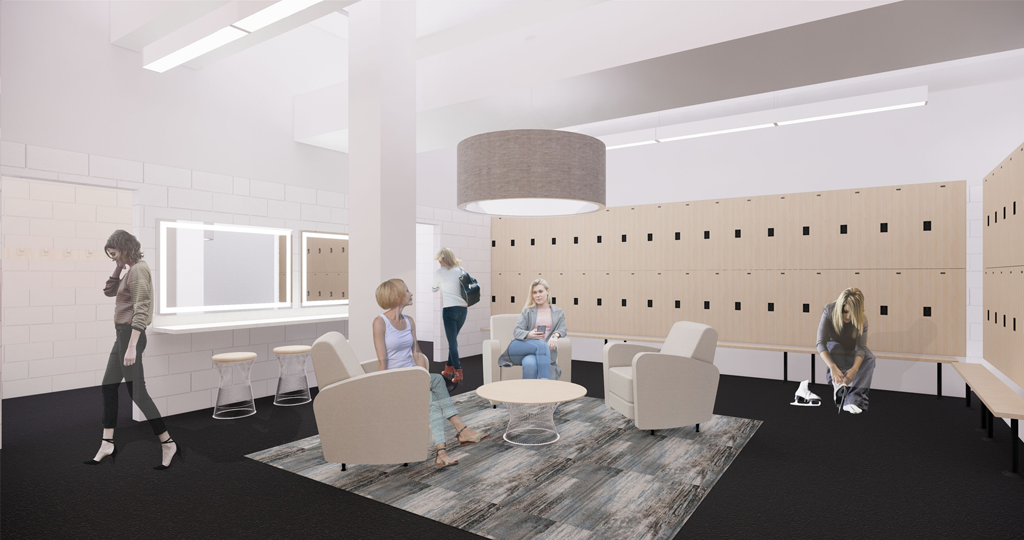 a rendering of the ladies locker room and lounge